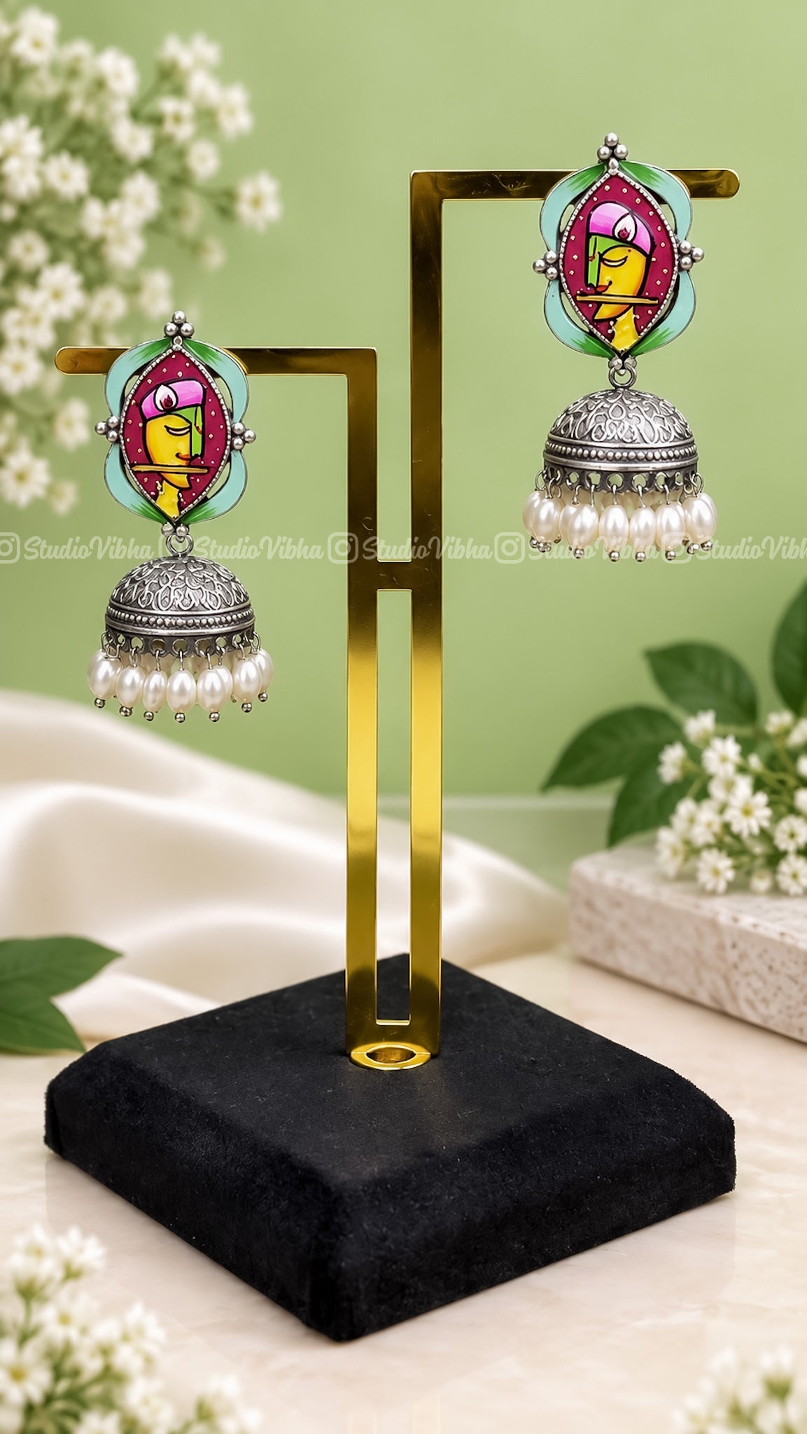 Radhe & Krishna ~ German Silver Jhumkas