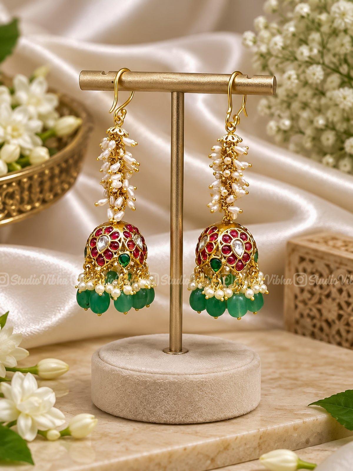 Rajwadi Pearl Jhumkas