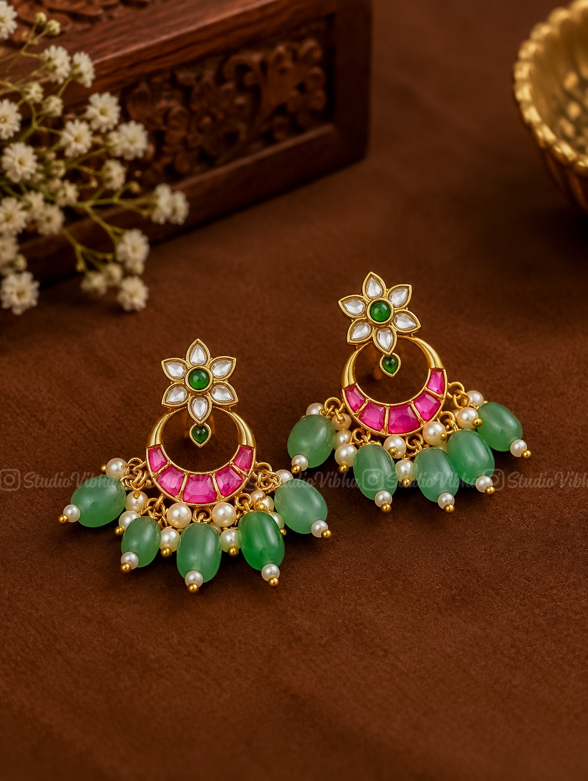 Gulabi ~ Jadau Kundan Mini Chandbalis