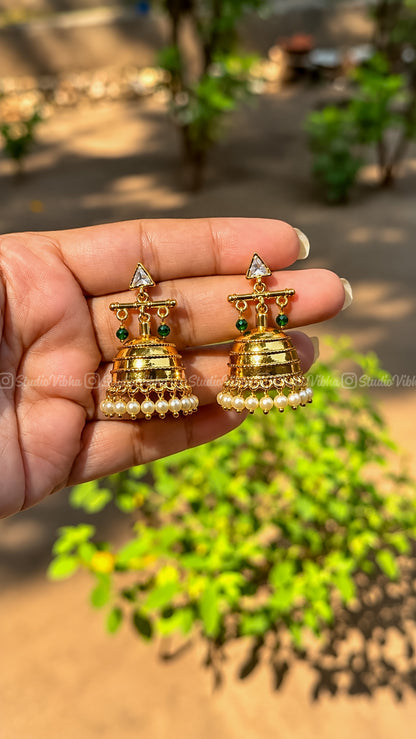 Charulata ~ Bansuri (Flute) Jhumkas. Gold replica Jhumkas