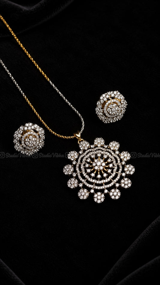 Mandala ~ Diamond replica AD Pendant set