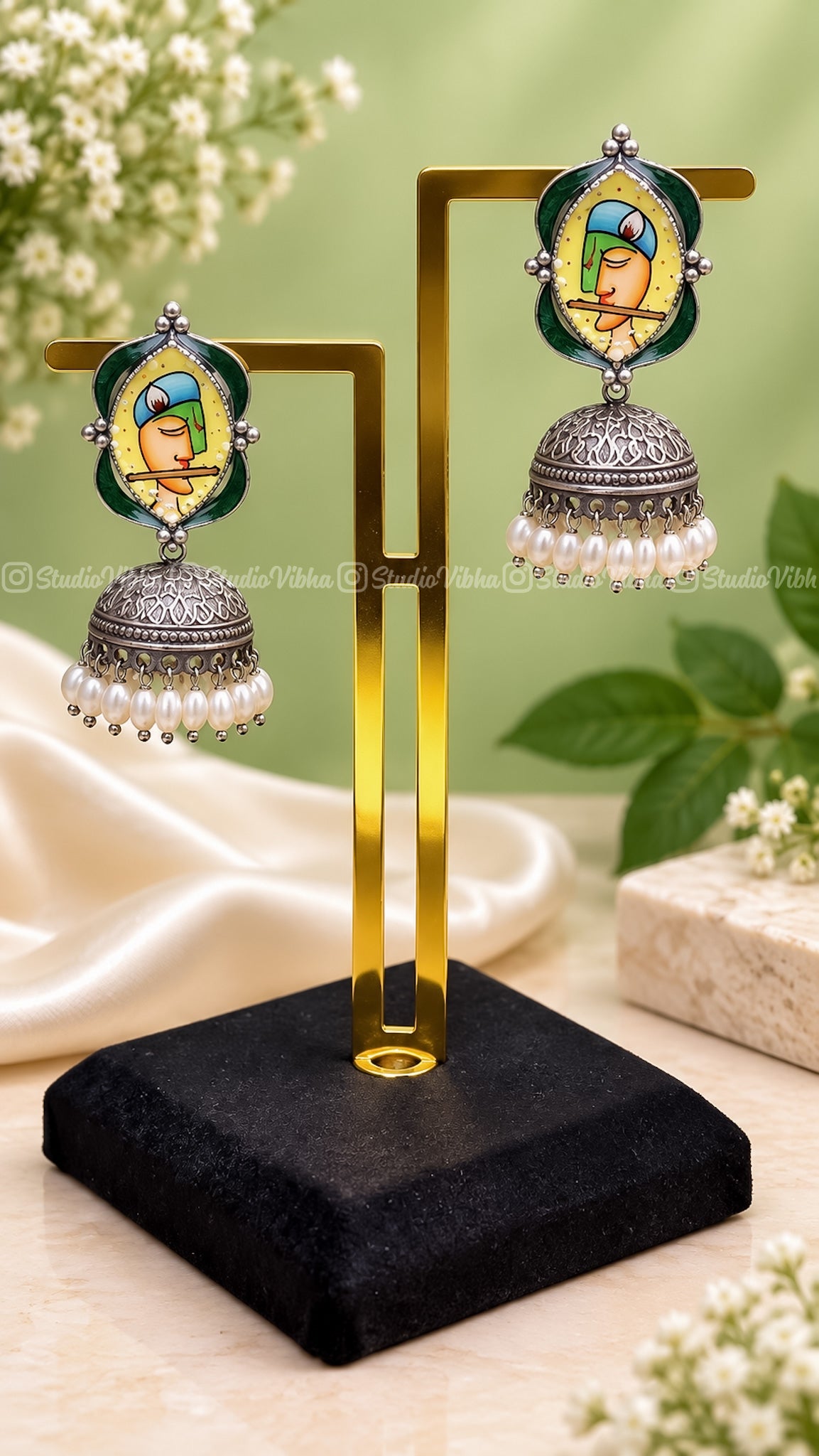 Radhe & Krishna ~ German Silver Jhumkas