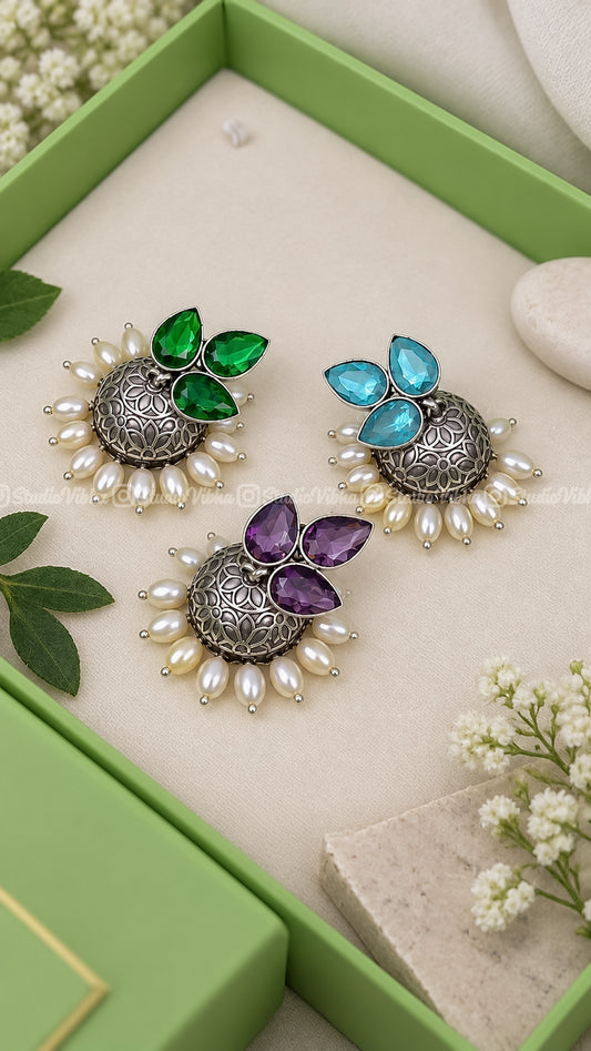 Aarohi Leaf ~ German Silver Jhumkas