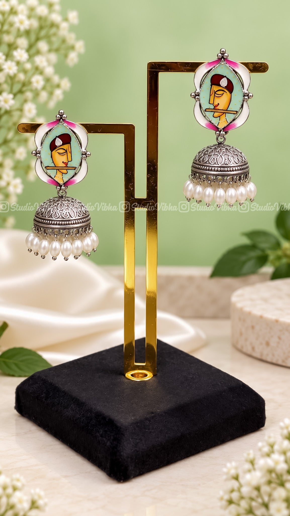 Radhe & Krishna ~ German Silver Jhumkas