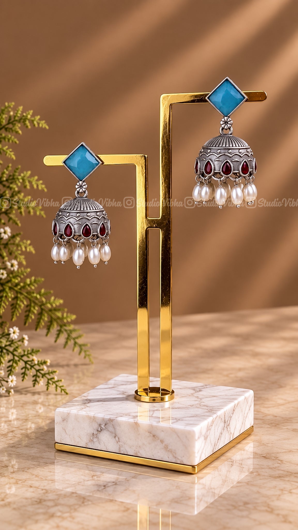 Candy Rhombus ~ Rice Pearls German Silver Jhumkas ~ Antique finish