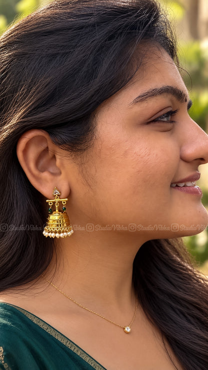 Charulata ~ Bansuri (Flute) Jhumkas. Gold replica Jhumkas