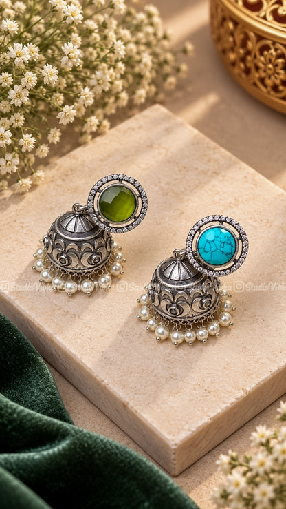 Candy Mandala ~ German Silver jhumkas ~ Antique finish