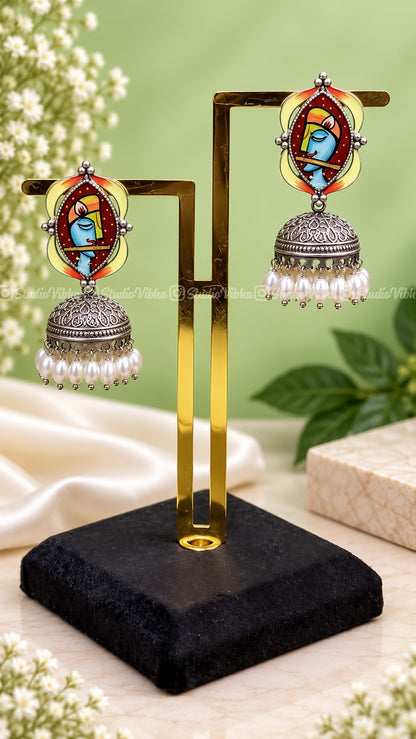 Radhe & Krishna ~ German Silver Jhumkas