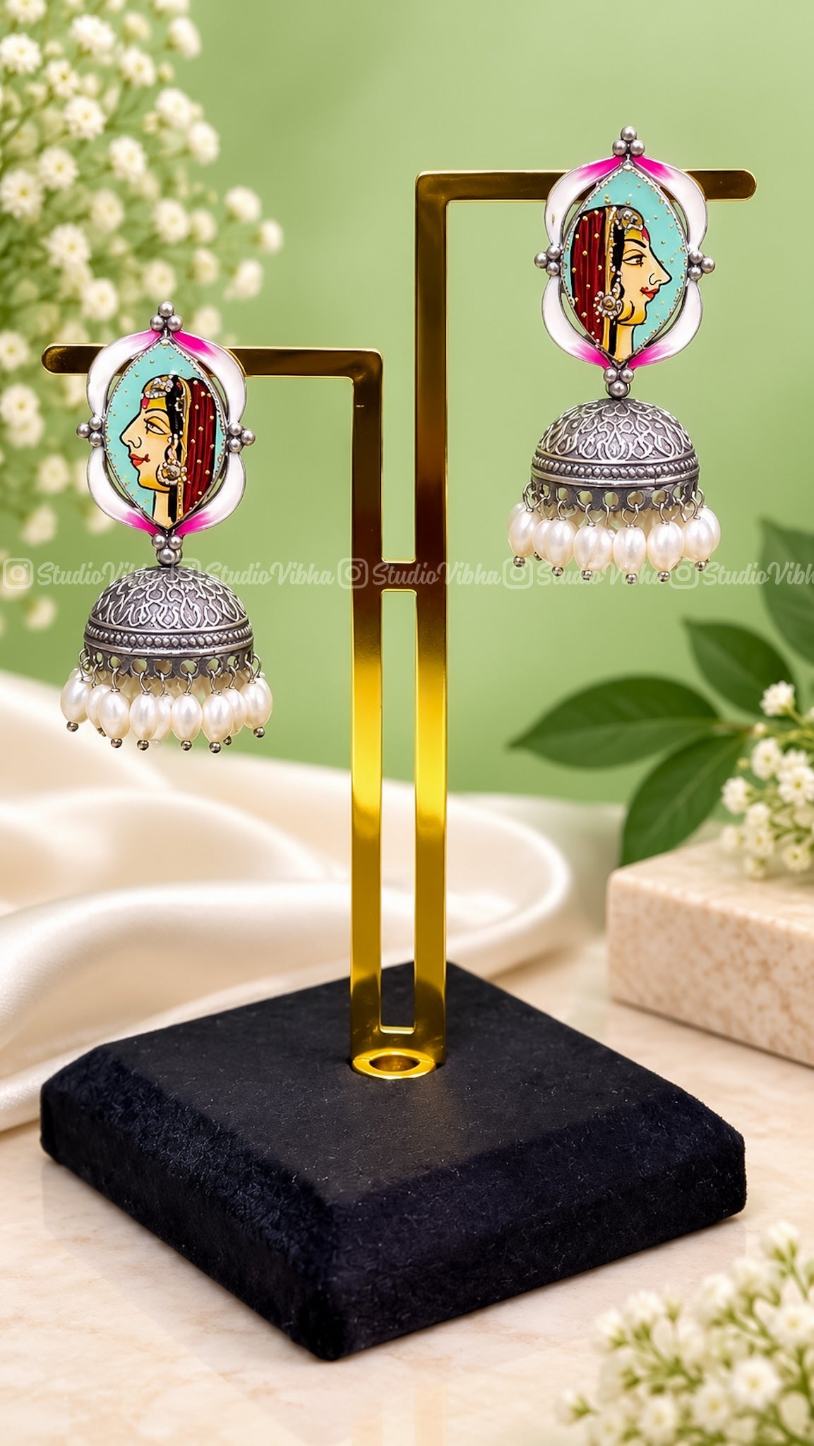 Radhe & Krishna ~ German Silver Jhumkas