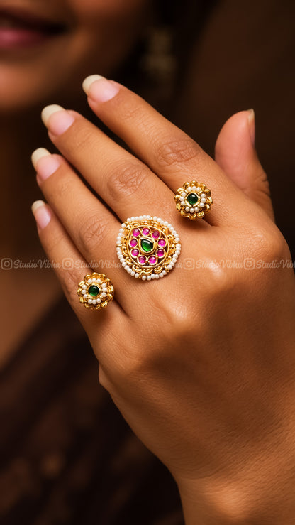 Trishara ~ Jadau ring ~ 1 ring for 3 fingers