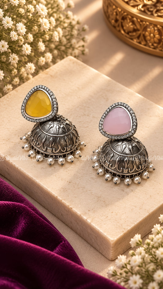 Candy Trishul ~ German Silver Jhumkas ~ Antique finish