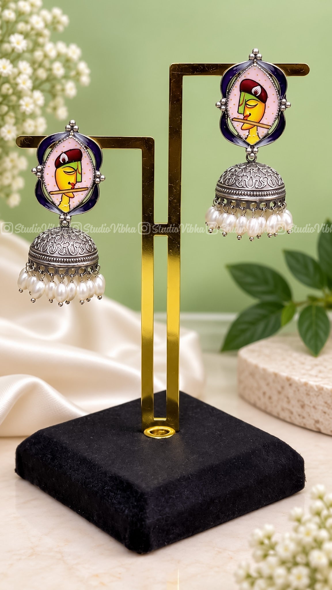 Radhe & Krishna ~ German Silver Jhumkas