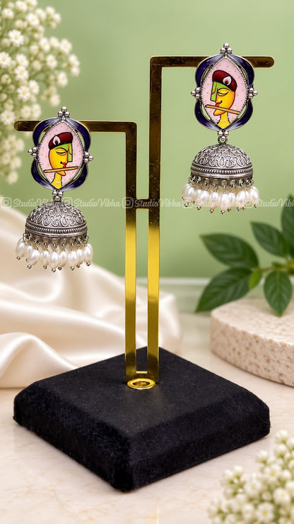 Radhe & Krishna ~ German Silver Jhumkas