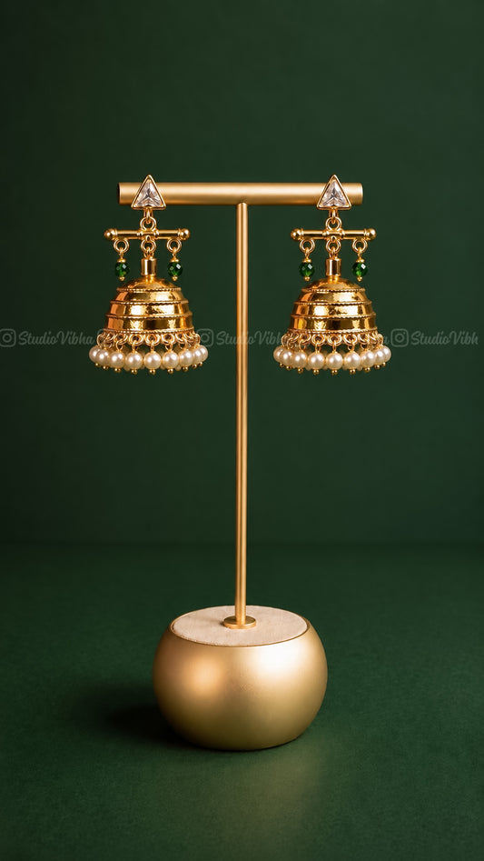 Charulata ~ Bansuri (Flute) Jhumkas. Gold replica Jhumkas