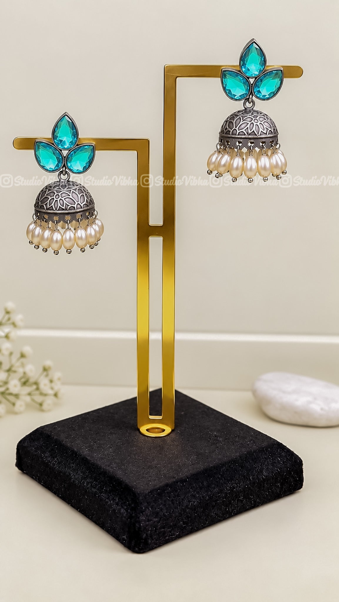 Aarohi Leaf ~ German Silver Jhumkas