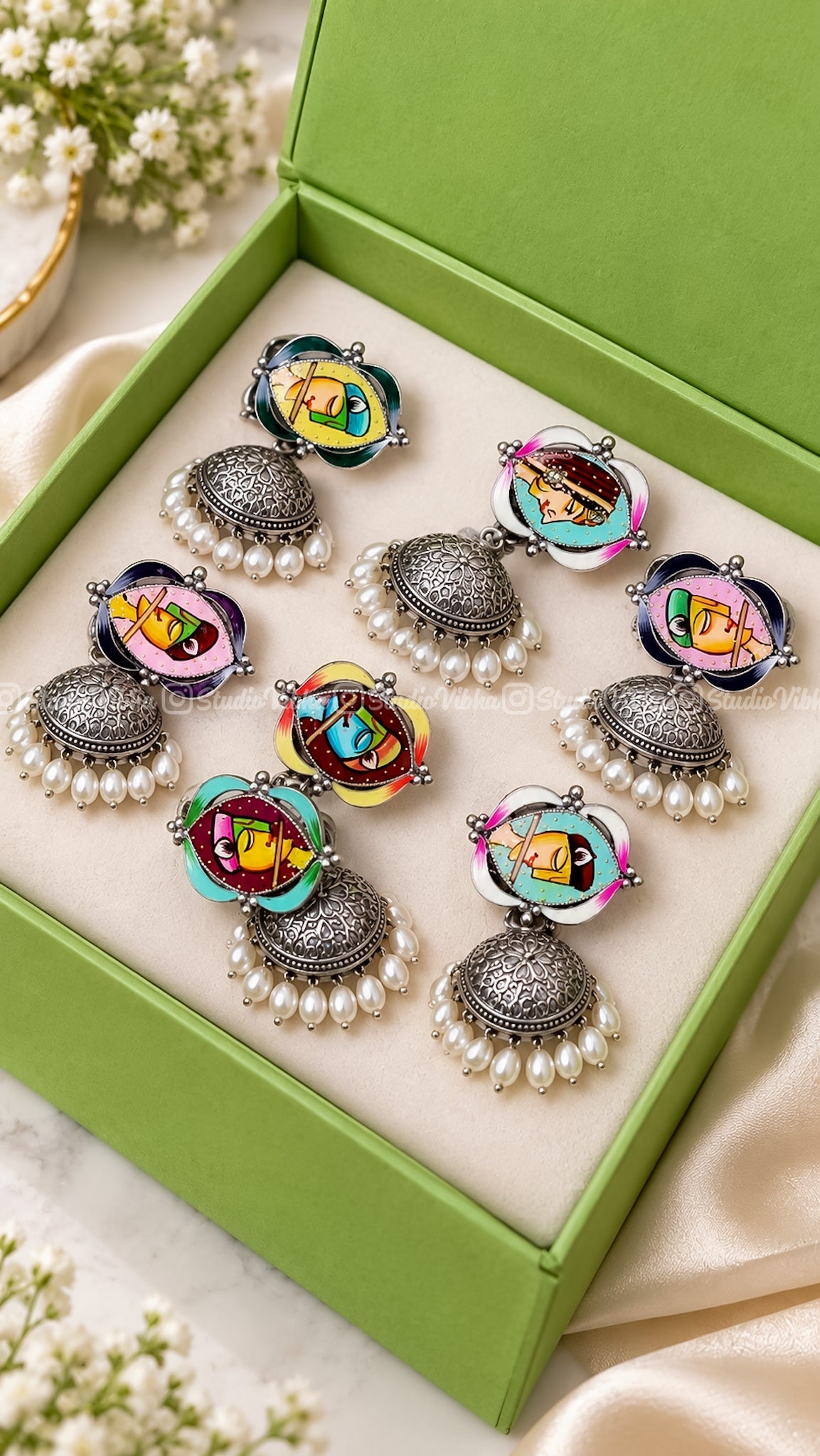 Radhe & Krishna ~ German Silver Jhumkas