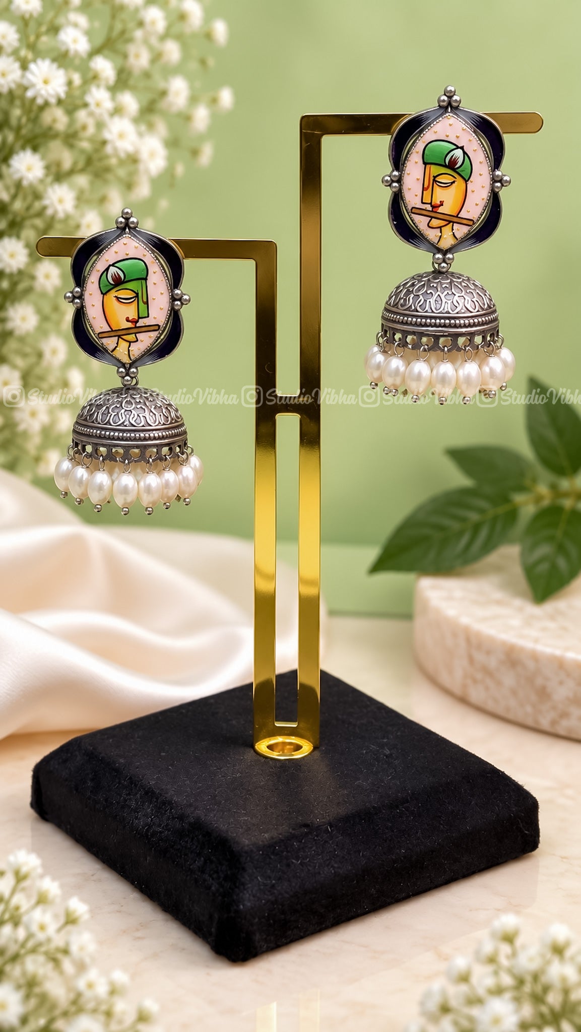 Radhe & Krishna ~ German Silver Jhumkas