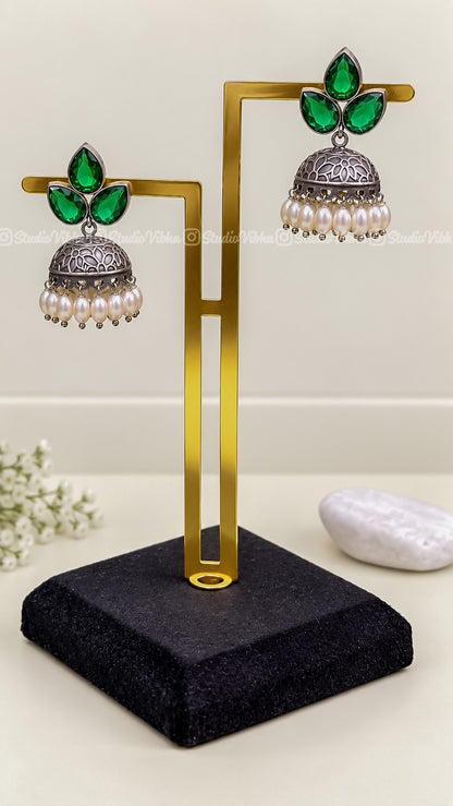 Aarohi Leaf ~ German Silver Jhumkas