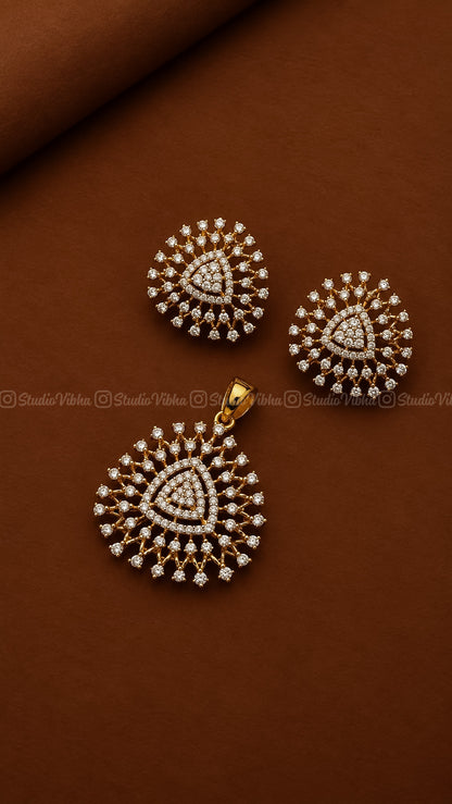 Kathir Halo ~ Rangoli Diamond replica AD Pendant set